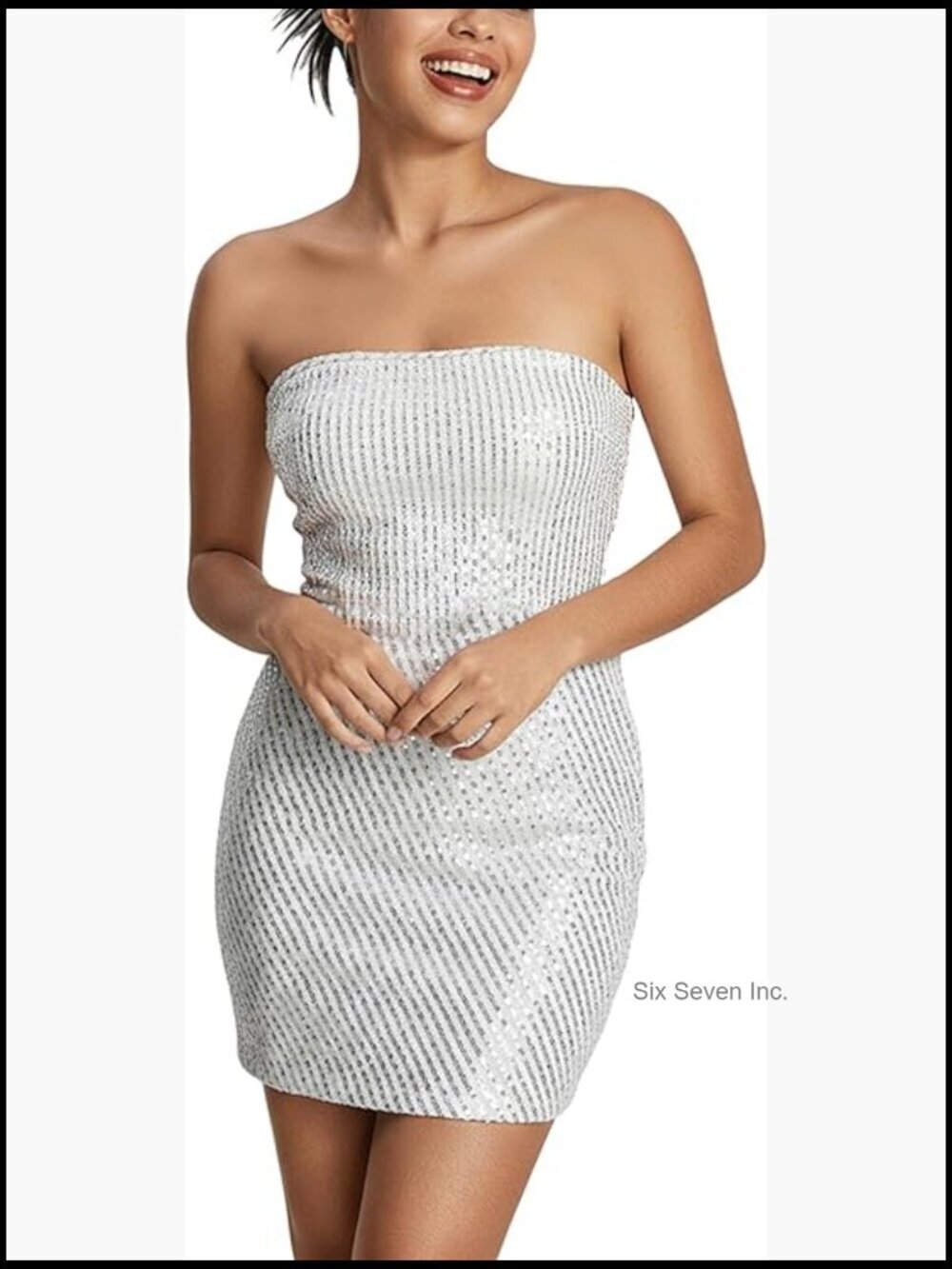 Sequin Ruched Strapless Bodycon Mini Dress Sparkly Glitter Party